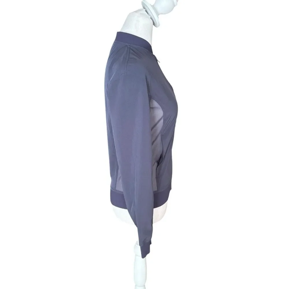 Lululemon Noir Jacket Full Zip Mock Neck Sheer Side Panels Cadet Blue Womens 4